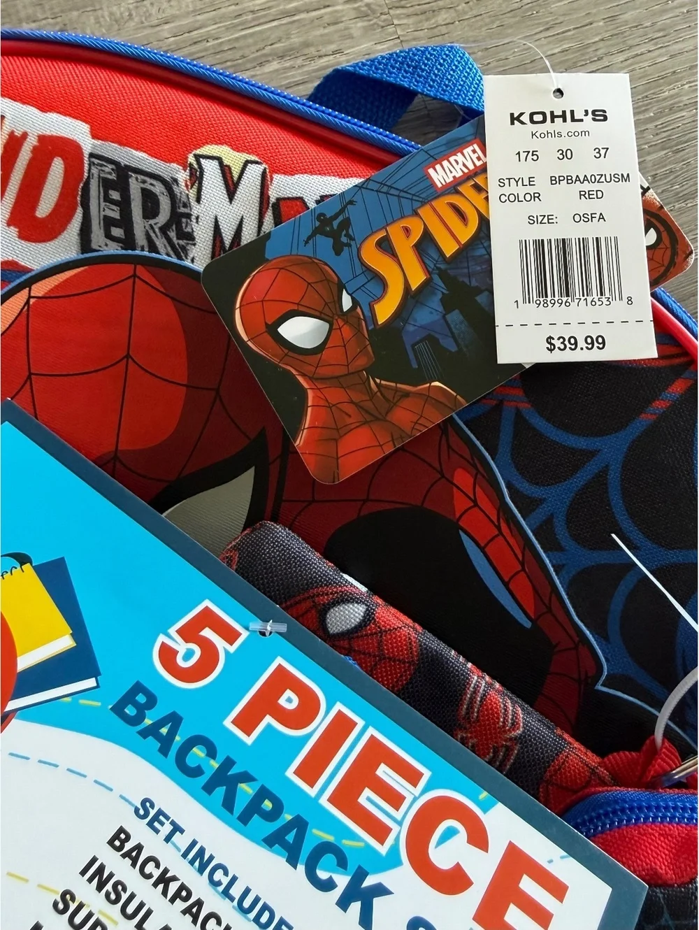 Spider-Man 5 piece backpack set